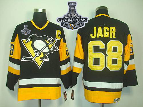 Penguins #68 Jaromir Jagr Black CCM Throwback Stanley Cup Finals Champions Stitched NHL Jersey - Click Image to Close
